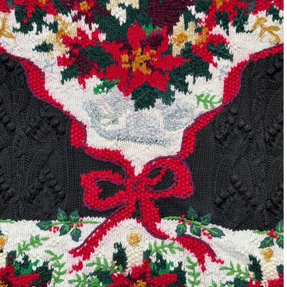 Casual Corner hand knit Christmas poinsettia‎ sweater women's size large - Picture 4 of 6